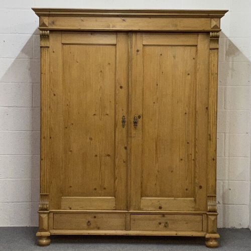 Polished Antique Pine Double Wardrobe (Dismantles)