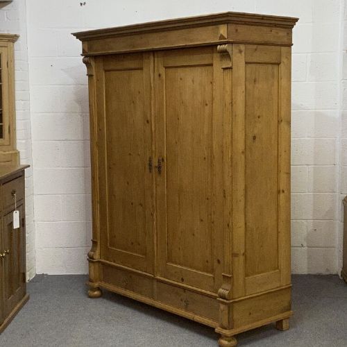 fig 1. POLISHED ANTIQUE PINE DOUBLE WARDROBE (DISMANTLES)