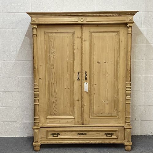 A Small Double Antique Pine Wardrobe with Bottom Drawer (Dismantles)