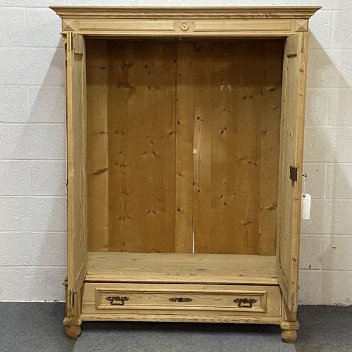 fig 1. A SMALL DOUBLE ANTIQUE PINE WARDROBE WITH BOTTOM DRAWER (DISMANTLES)
