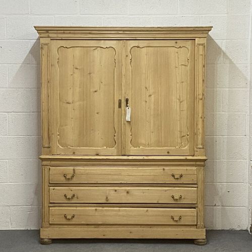 Large Old Dutch Pine Linen Press with Drawers