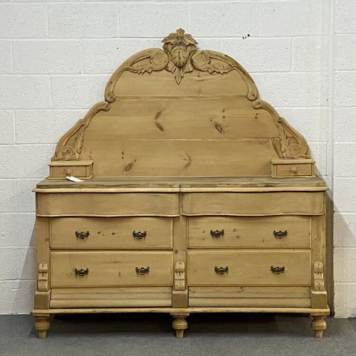 "His N Hers" Antique Victorian Pine Serpentine Chest of Drawers with Large Gallery Back Stand