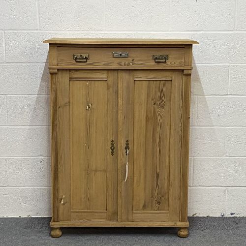 Tall Slender Antique Pine Cupboard with Top Drawer