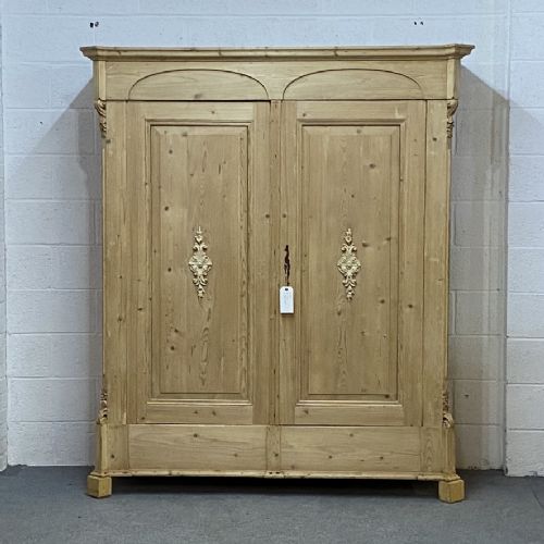 Decorative 19th Century Large Double Pine Wardrobe
