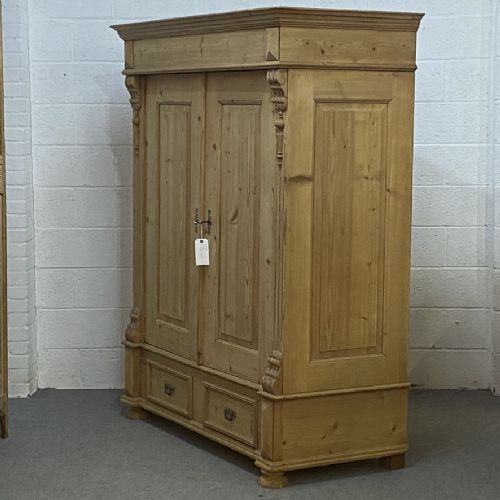 fig 1. DEEP OLD PINE DOUBLE WARDROBE WITH DRAWERS (DISMANTLES)