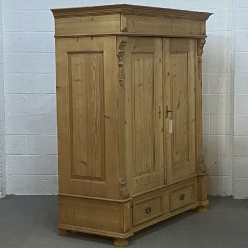 fig 2. DEEP OLD PINE DOUBLE WARDROBE WITH DRAWERS (DISMANTLES)