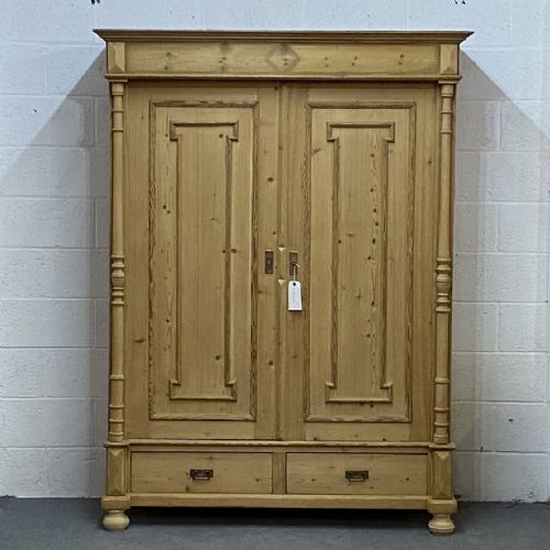 Antique Pine Wardrobe with Attractive Panelled Doors C.1910