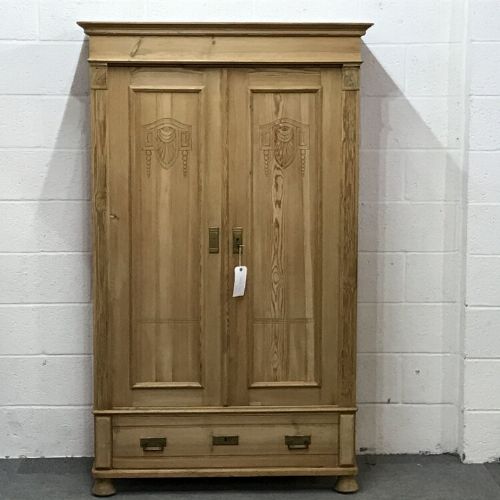 Small Antique Pine German Wardrobe with Drawer