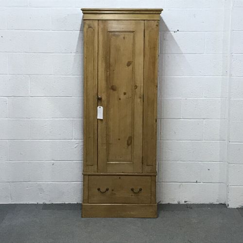 Tall Slim Edwardian Pine Wardrobe with Large Drawer