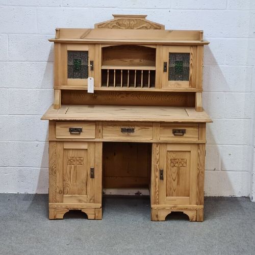 Large Old Pine Desk with Cupboards and Drawers