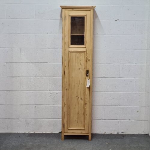 Tall Slim Part Glazed Old Pine Cupboard