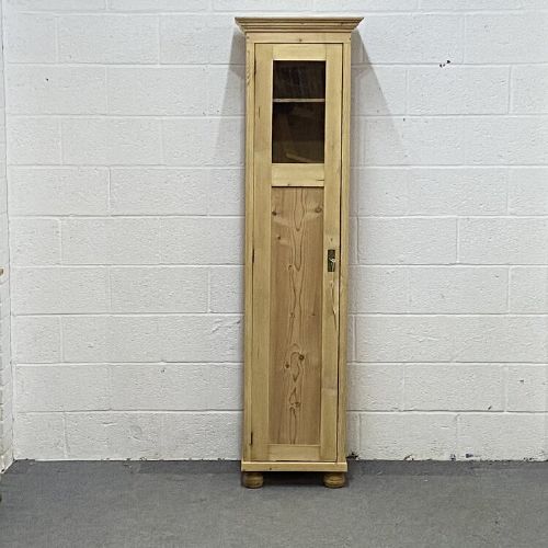 Tall Slim Partly Glazed Old Pine Cupboard