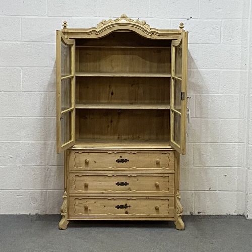 fig 1. Lovely Antique Pine Partly Glazed Cabinet With 3 Drawers