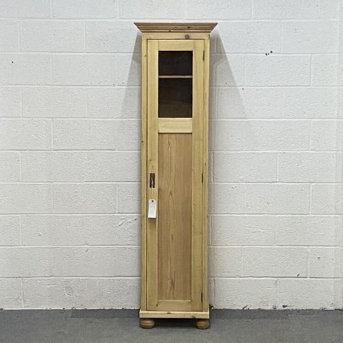 Tall Slim Partly Glazed Old Pine Cupboard