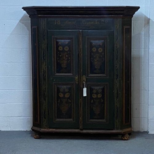 Early 1800'S Painted Pine Marriage Armoire
