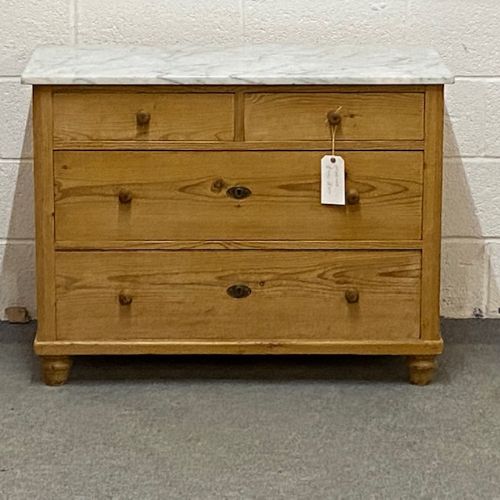 Old Pine Chest of Drawers with Marble Top