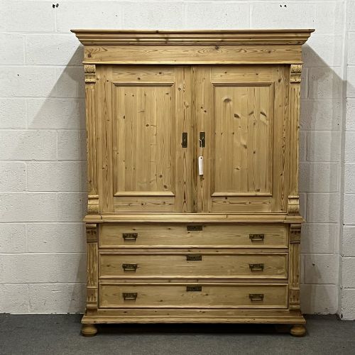 Large Dutch Antique Pine Linen Press