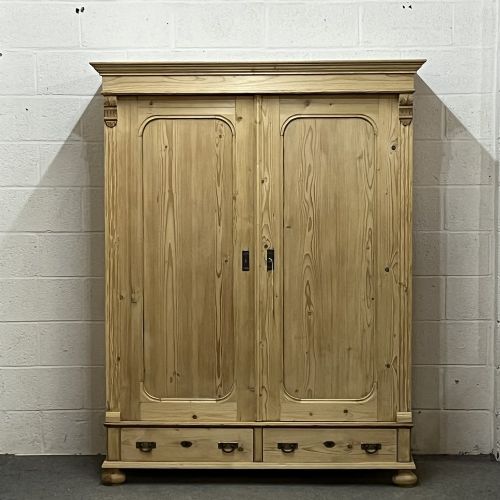 A Deep Antique Pine Double Wardrobe (Dismantles)