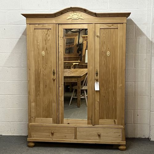 Triple Door Antique Pine Wardrobe (Dismantles)