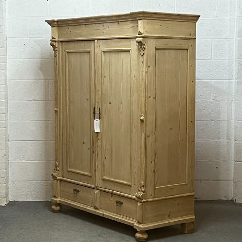 fig 1. Very Large Antique Pine Wardrobe Which Dismantles