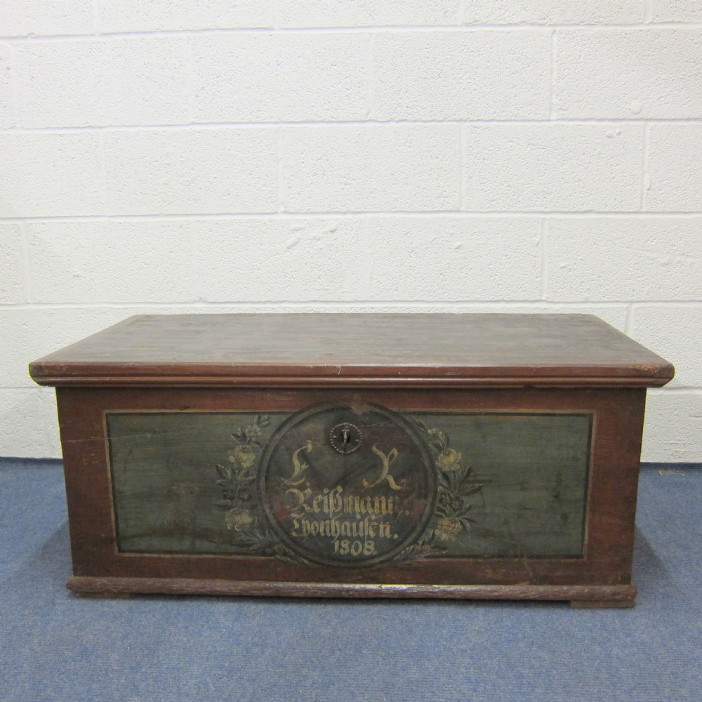 Original painted antique pine Marriage - blanket chest