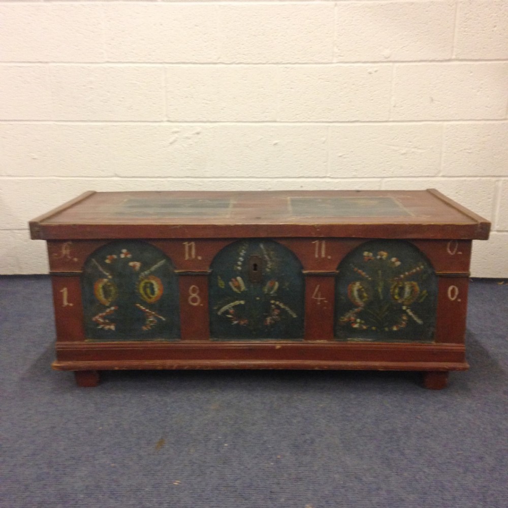 Painted pine Marriage chest