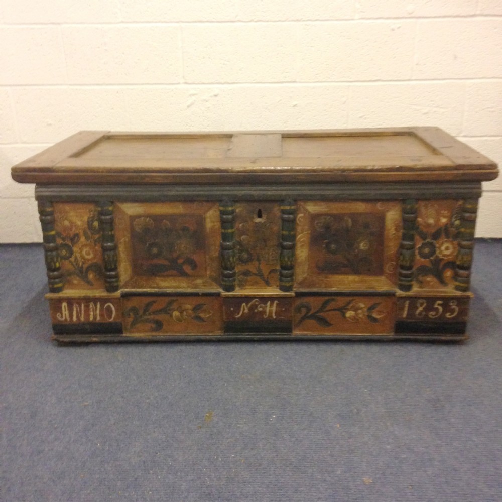 Large painted pine marriage chest