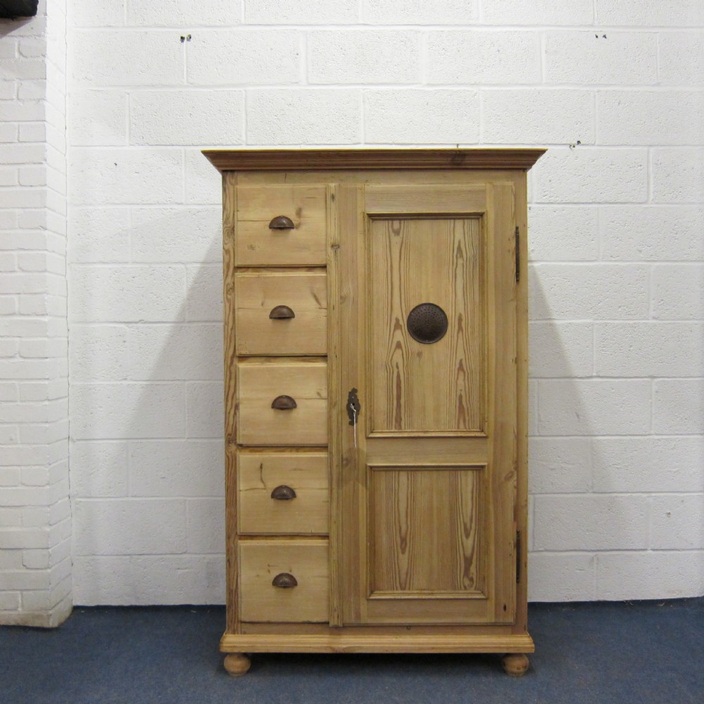 Large old pine larder cupboard - 5 drawers