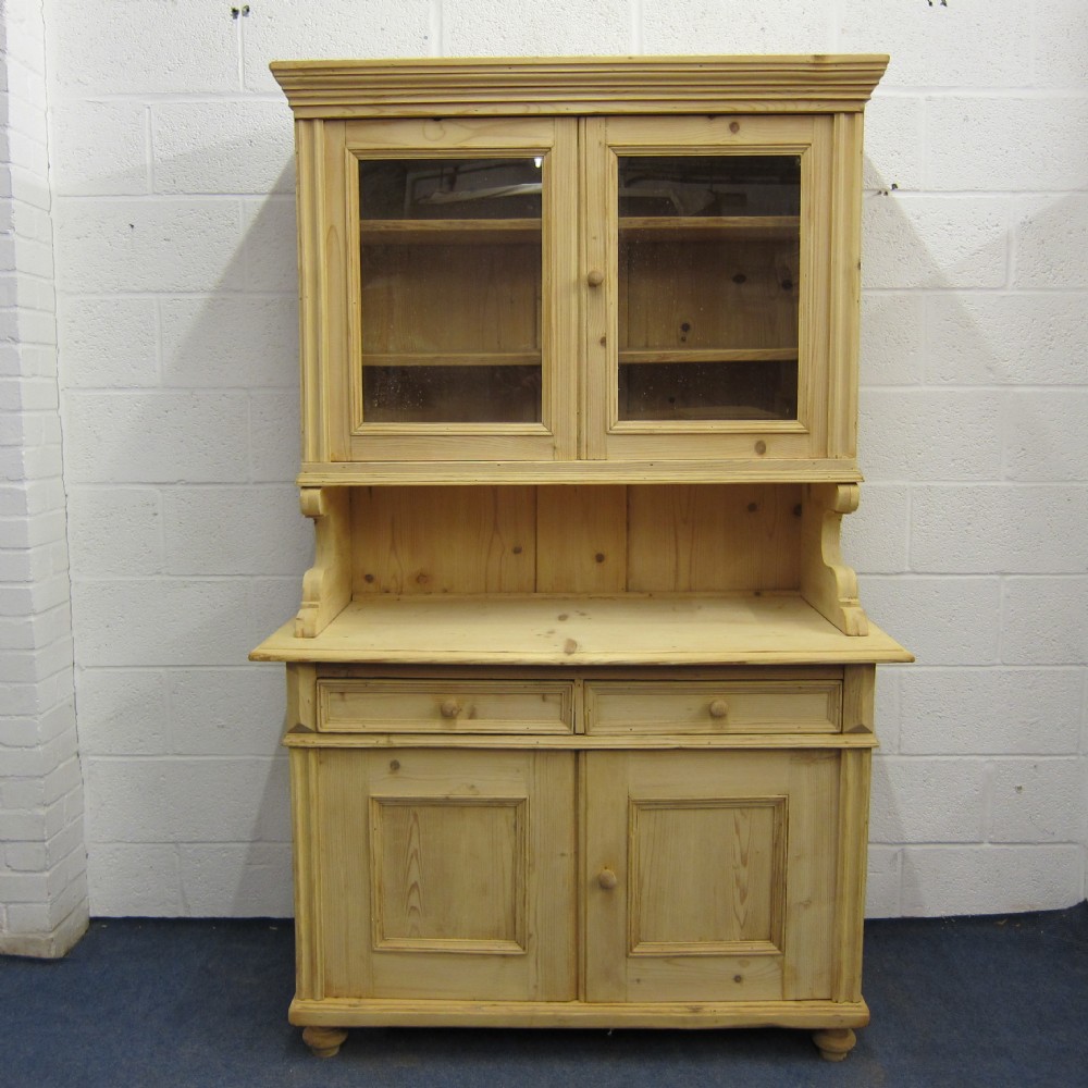Large partly glazed antique pine dresser