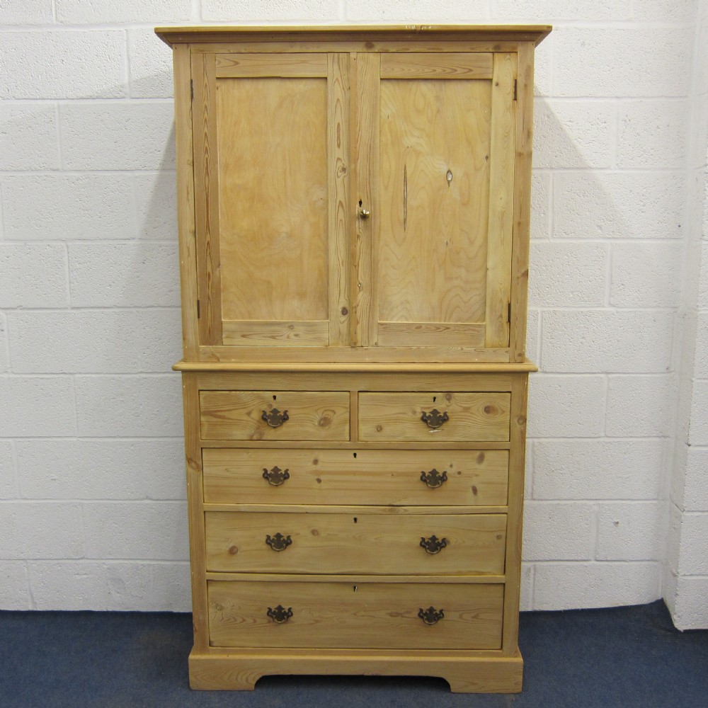 Tall slender Edwardian pine Linen Press