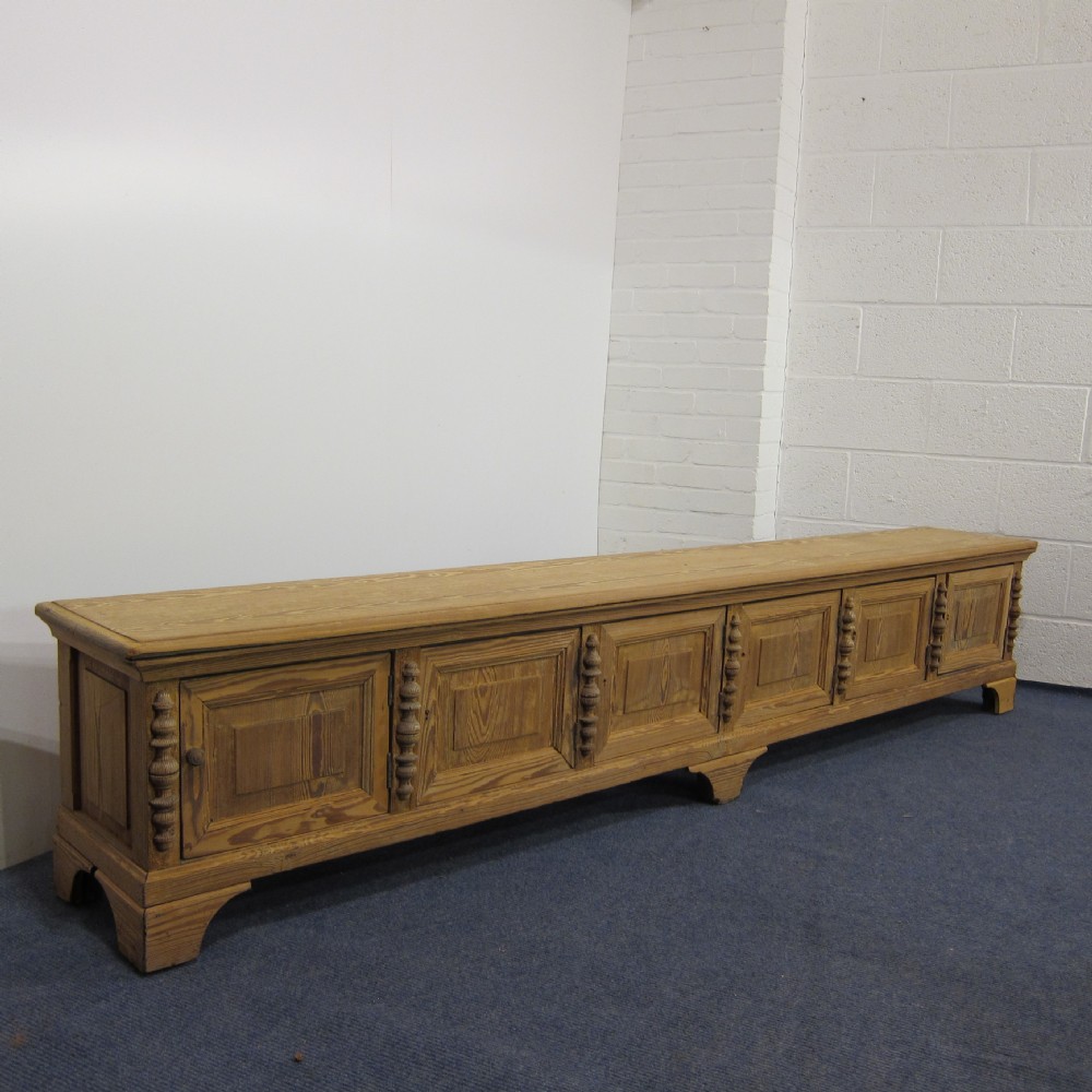 Very long old pine bench cupboard 