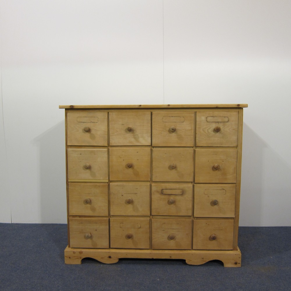 Antique pine bank chest of 16 drawers 