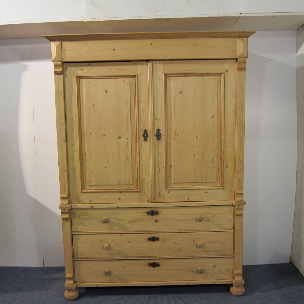 Large old pine Linen Press with 3 drawers in base - dismantles