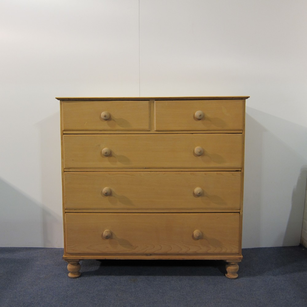 Large 2 over 3 antique pine chest of drawers 