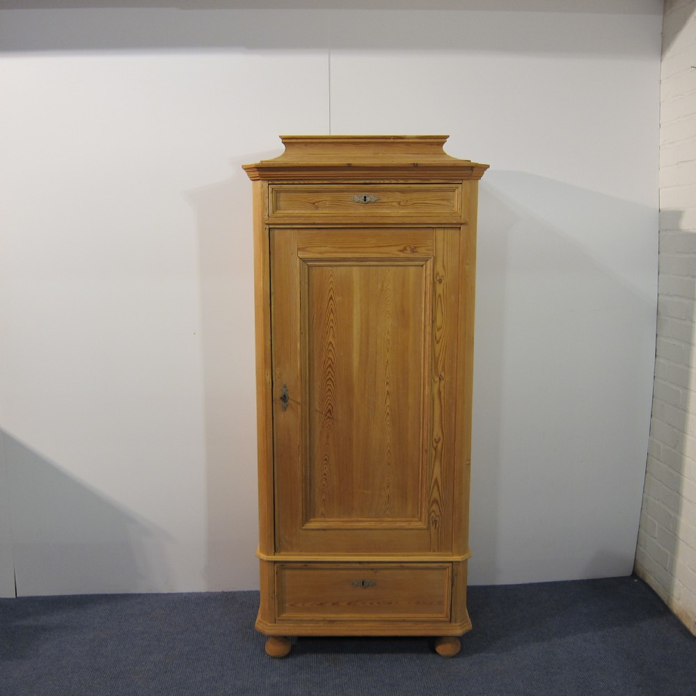 Tall slim Danish antique pine 'tea caddy' top cupboard