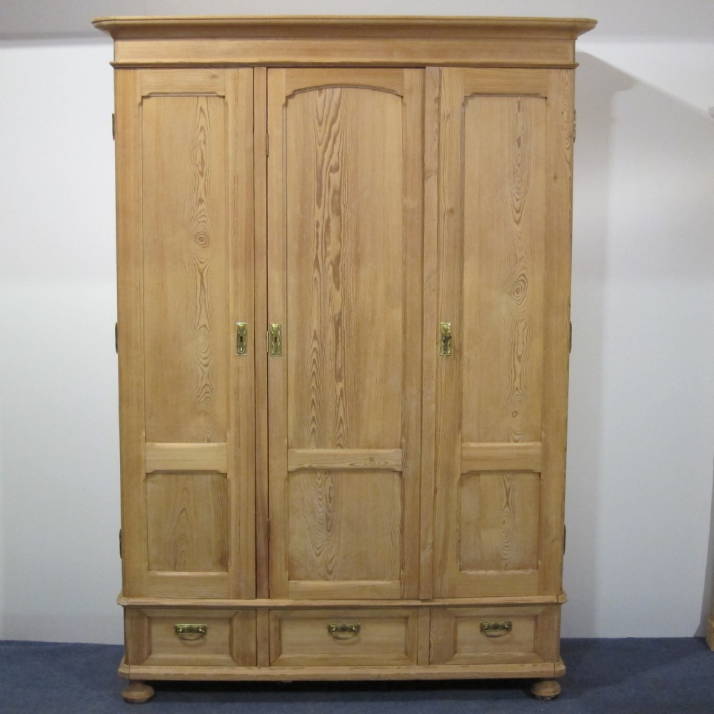 Large triple antique pine wardrobe