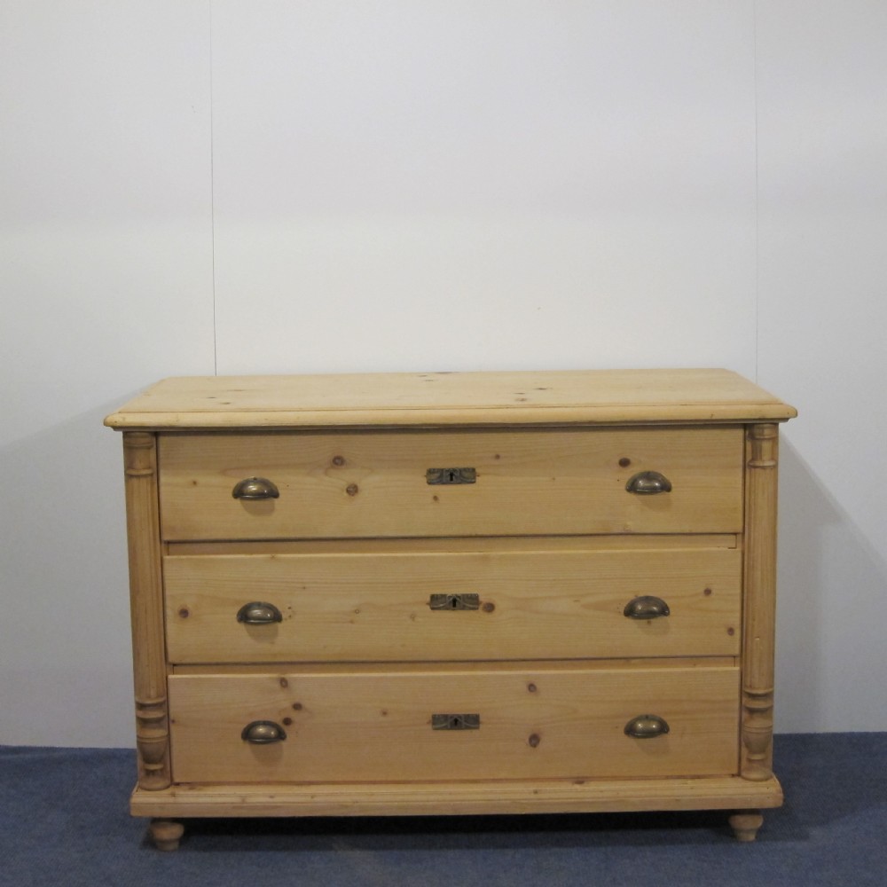 Large 3 drawer antique pine chest of drawers