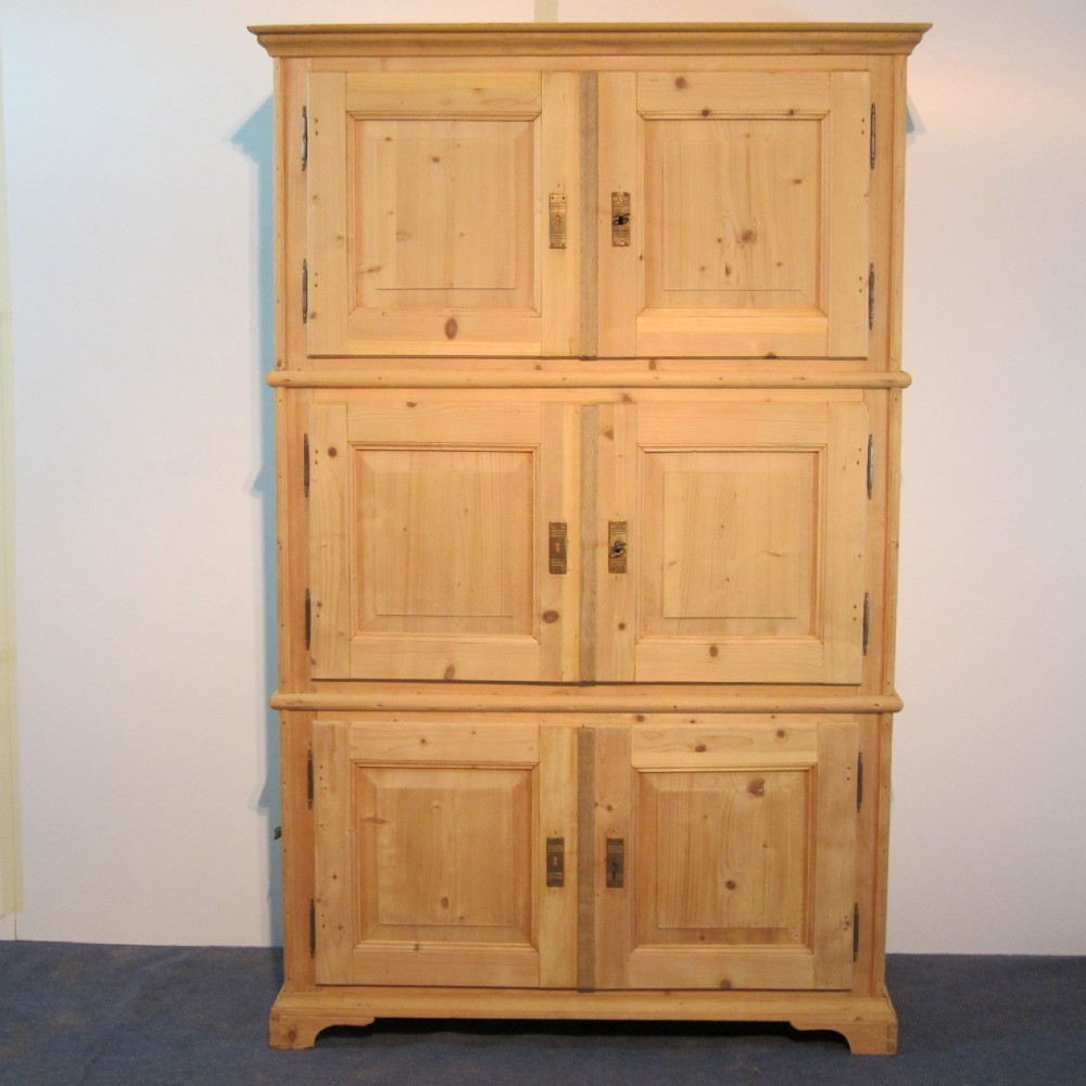 Large antique pine campaign cupboard