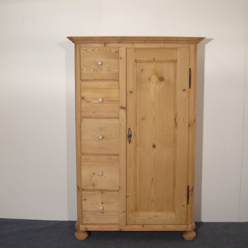 Large antique pine larder cupboard with 5 drawers