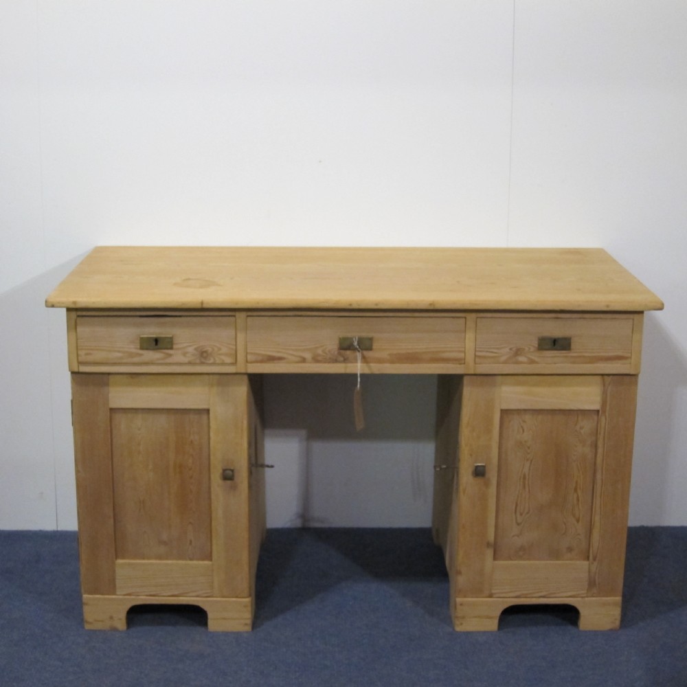 Large antique pine pedestal desk
