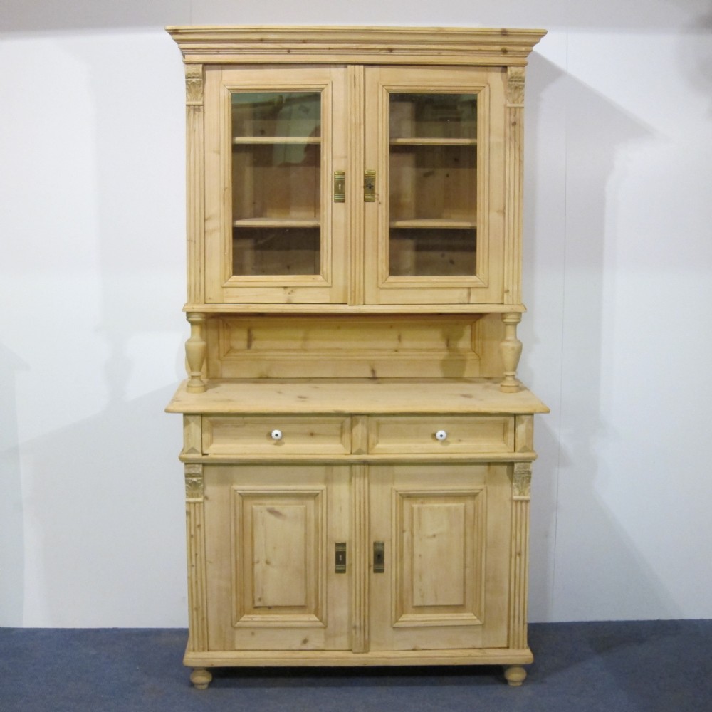 Large partly glazed old pine dresser
