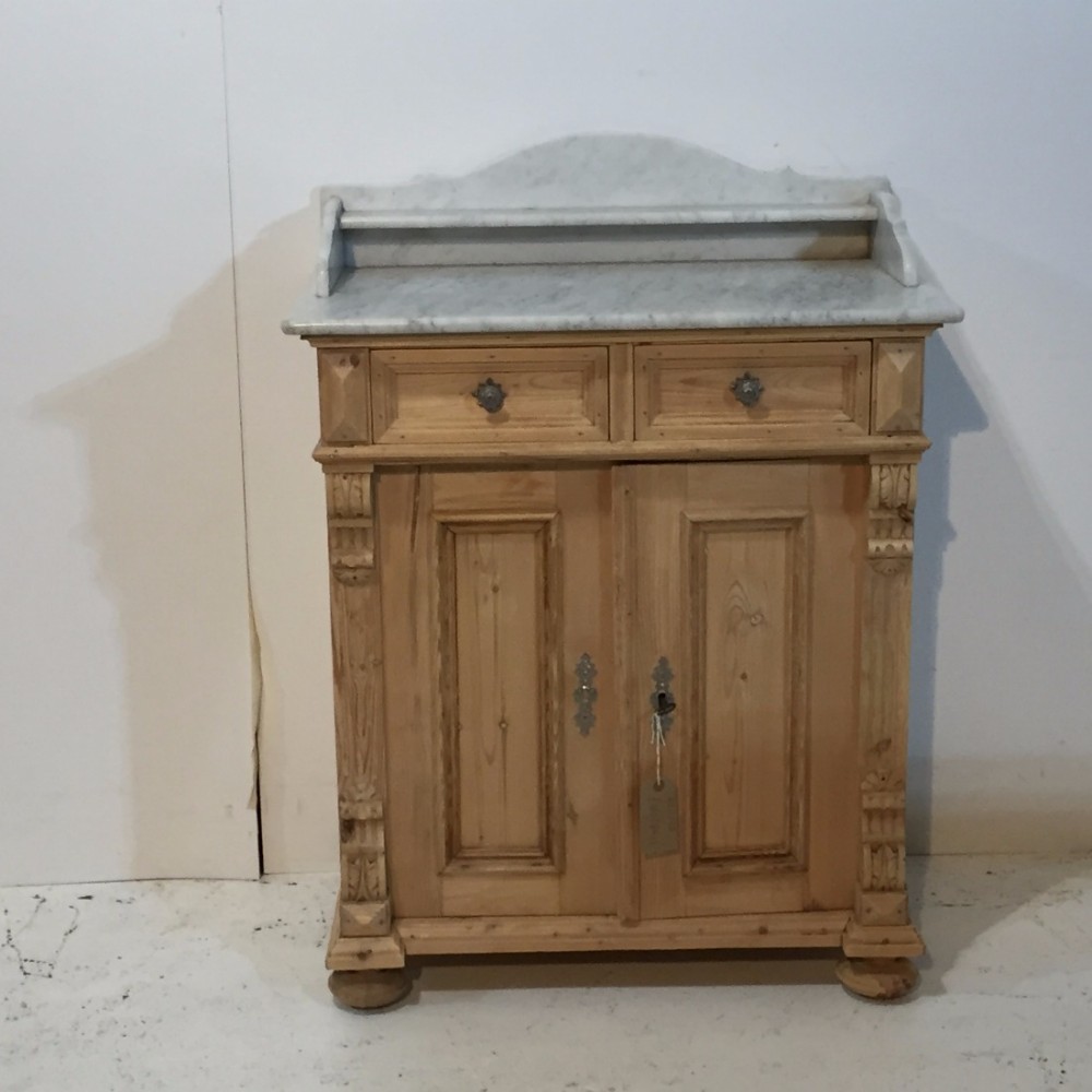 Antique Pine Wash Cupboard with Marble Top 