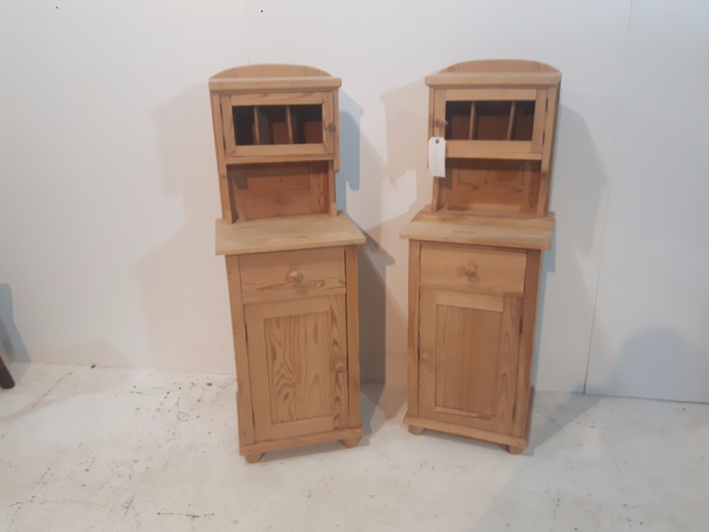 A Pair of Antique Pine Bedside Cupboards with Cubby Holes 