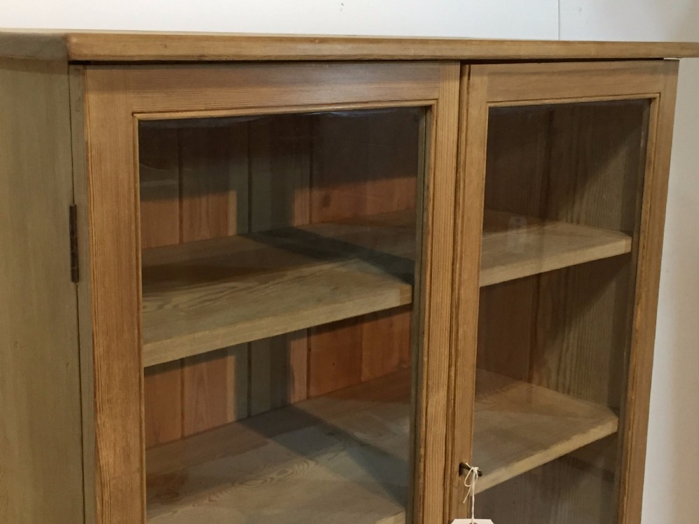 Old Glazed Pine Display Cabinet c.1920 View V