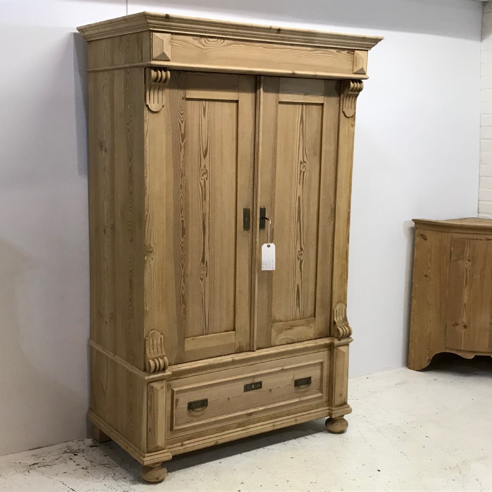 Small Antique Pine Wardrobe with Drawer  View II