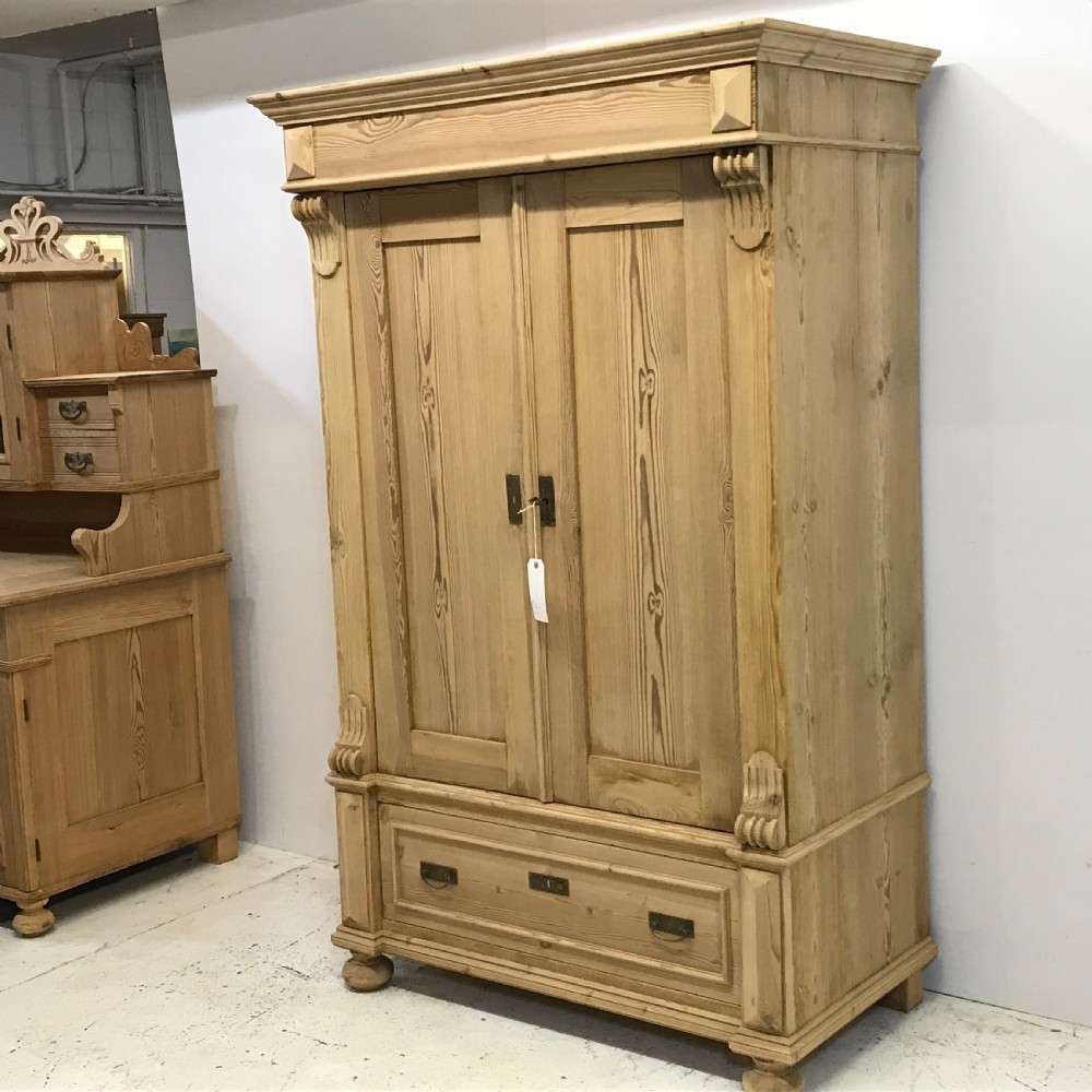 Small Antique Pine Wardrobe with Drawer  View IV