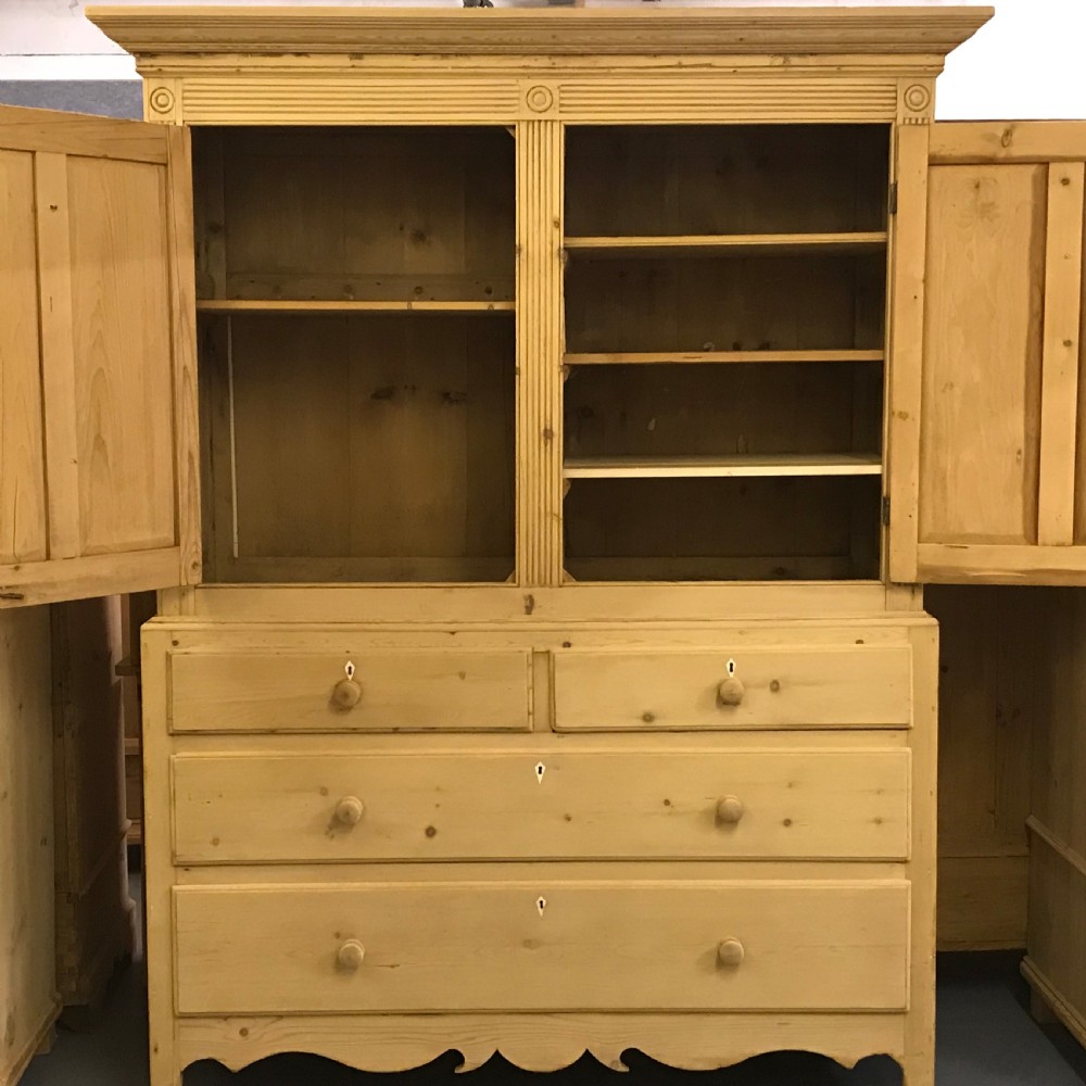 Very Large 19th Century Pine Linen Press View II