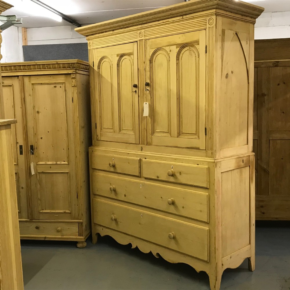 Very Large 19th Century Pine Linen Press View IX