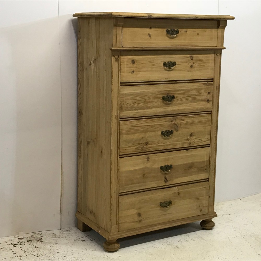 Tall & Slim Danish Antique Pine Bank of Drawers  View II