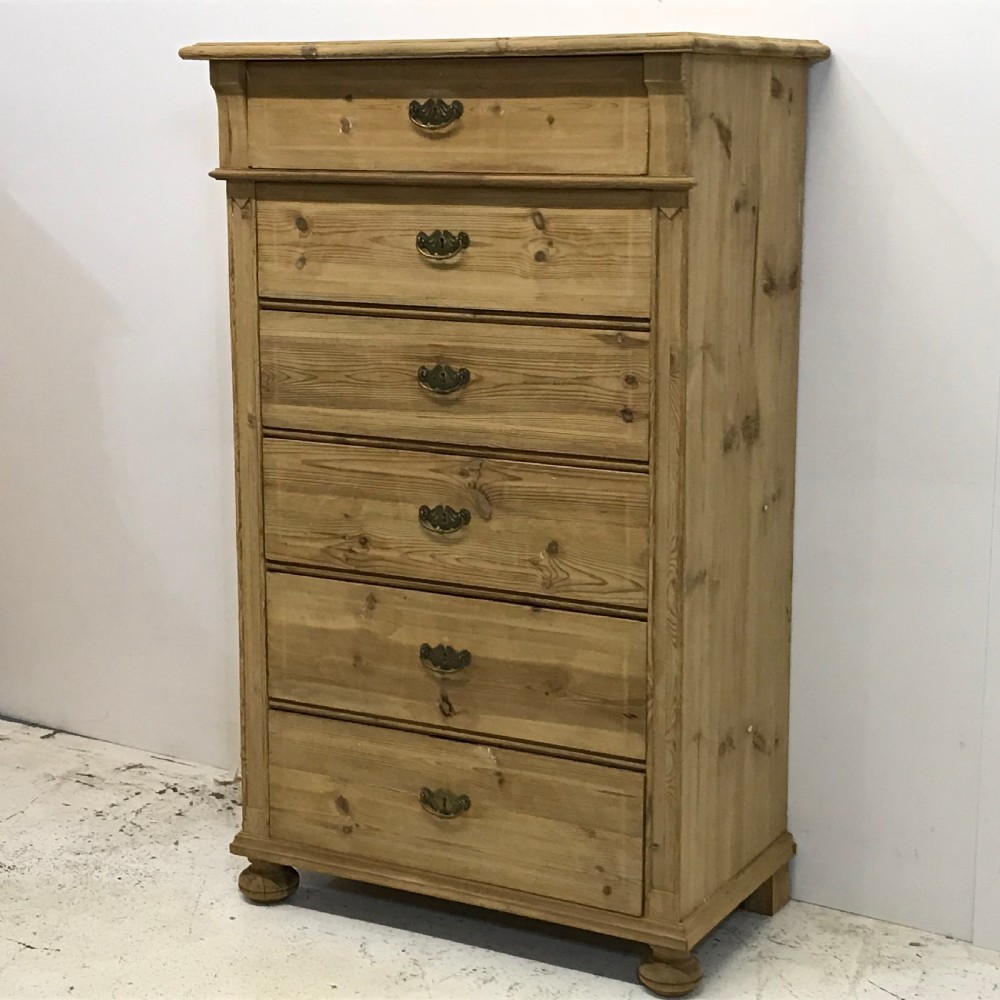 Tall & Slim Danish Antique Pine Bank of Drawers  View III